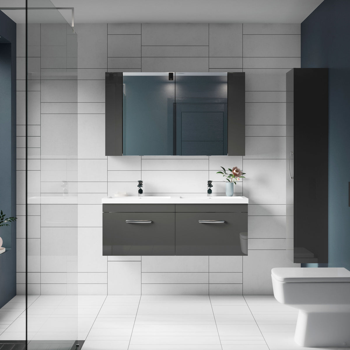 Modern Splash 600 x 713mm Gloss Grey Wall Hung 75/25 Mirror Cabinet