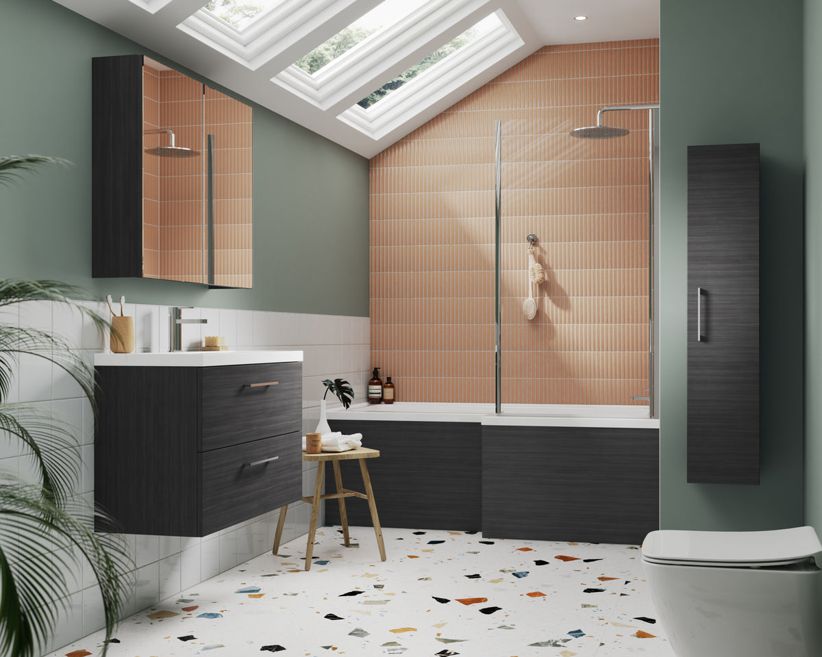 Modern Splash 1700mm L-Shape Square Anthracite Woodgrain MFC Shower Bath Front Panel