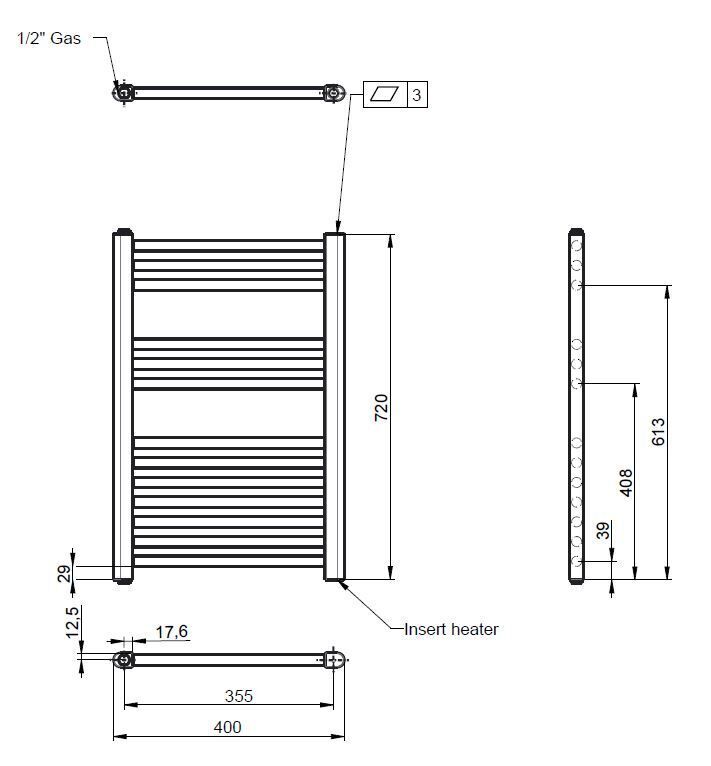 Modern Splash Chrome 720mm x 400mm Vertical Electric Heated Towel Rail
