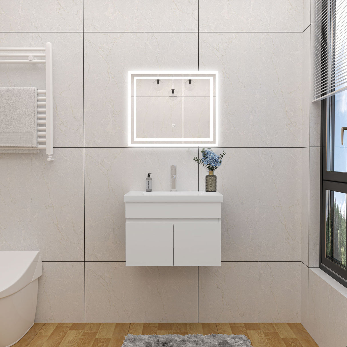 Modern Splash Mat White Wall-Mounted Bathroom Vanity Unit With Basin Double Doors 590*385*400mm