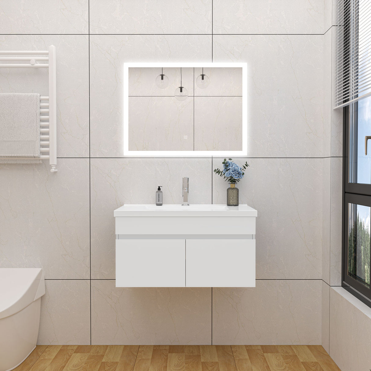 Modern Splash Mat White Wall-Mounted Bathroom Vanity Unit With Basin Double Doors 790*450*400mm