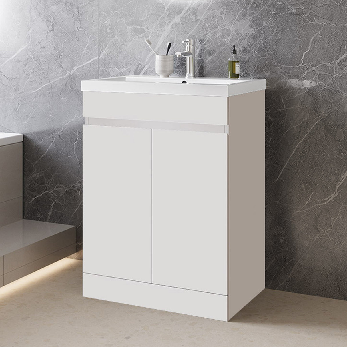 Modern Splash Mat White Free Standing Bathroom Vanity Unit With Square Basin Double Door 600*390*800mm
