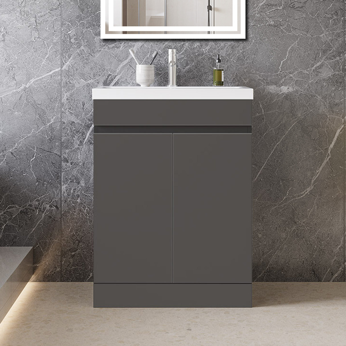 Modern Splash Anthracite Free Standing Bathroom Vanity Unit With Thick Ceramic Basin And Double Door 600*390*800mm