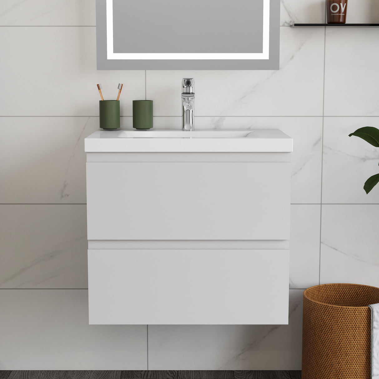 Modern Splash Wall Mounted Bathroom Vanity Unit With Artificial Stone Basin And 2 Soft Close Drawers White 600*385*520mm