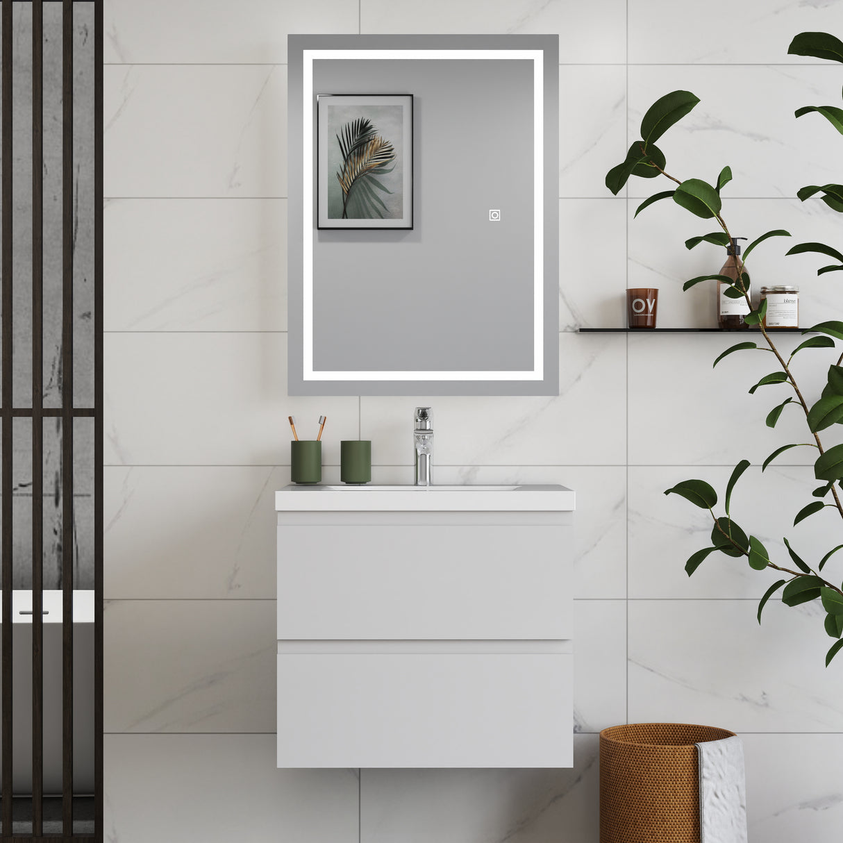 Modern Splash Wall Mounted Bathroom Vanity Unit With Thin Ceramic Basin And 2 Soft Close Drawers White 600*385*520mm