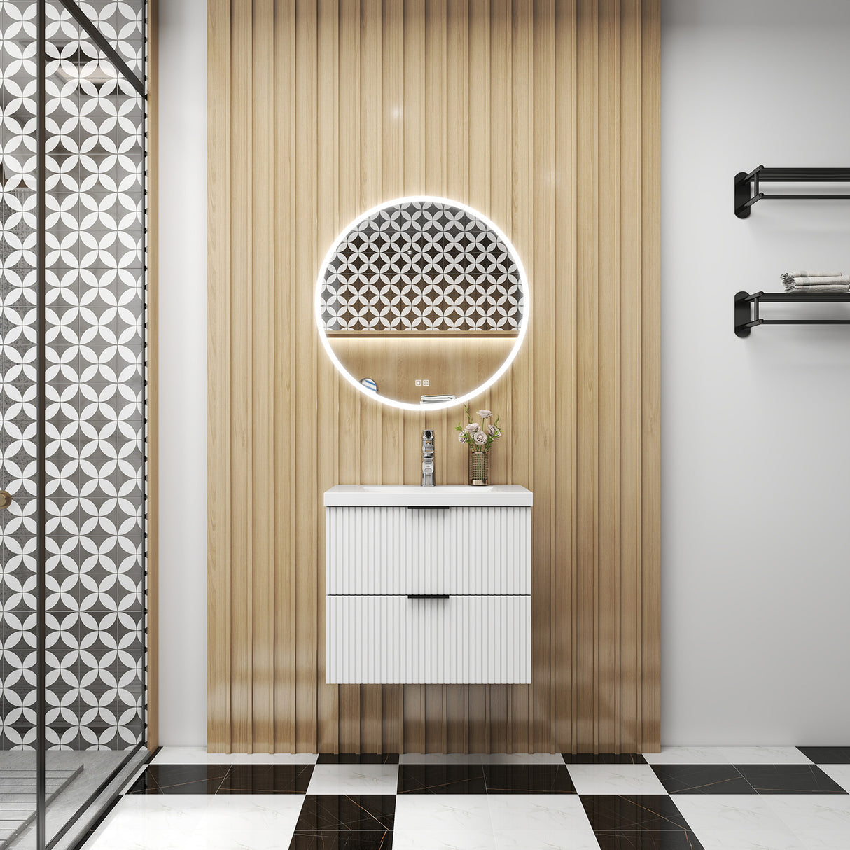 Modern Splash Wall Mounted White Bathroom Vanity Unit With Thick Ceramic Basin And 2 Soft Close Drawers 600*385*520mm