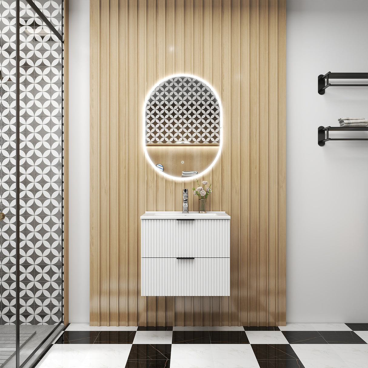 Modern Splash Wall Mounted White Bathroom Vanity Unit With Thin Ceramic Basin And 2 Soft Close Drawers 600*385*520mm