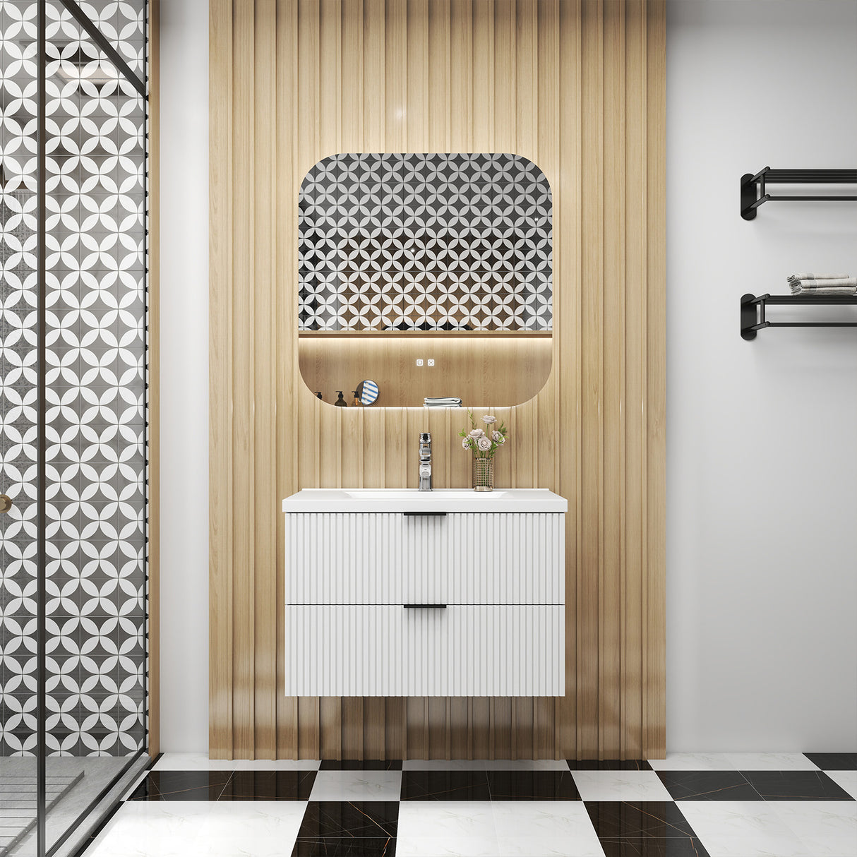 Modern Splash Wall Mounted White Bathroom Vanity Unit With Thick Ceramic Basin And 2 Soft Close Drawers 790*460*520mm