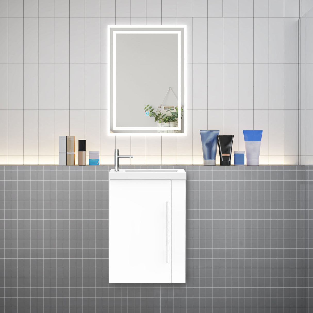 Modern Splash Wall-Mounted Mat White Free Standing Bathroom Vanity Unit With Integrated Sink 1 Door Soft-Close door 440*230*600mm