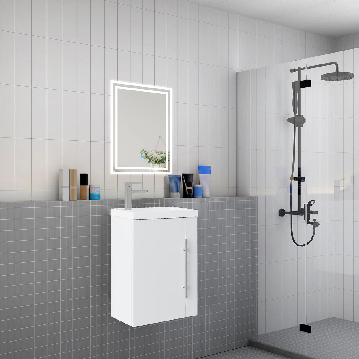 Modern Splash Wall-Mounted Mat White Free Standing Bathroom Vanity Unit With Integrated Sink 1 Door Soft-Close door 440*230*600mm