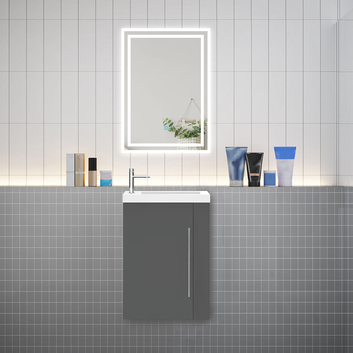 Modern Splash Wall-Mounted Mat Anthracite Free Standing Bathroom Vanity Unit With Integrated Sink 1 Door Soft-Close Door 440*230*600mm