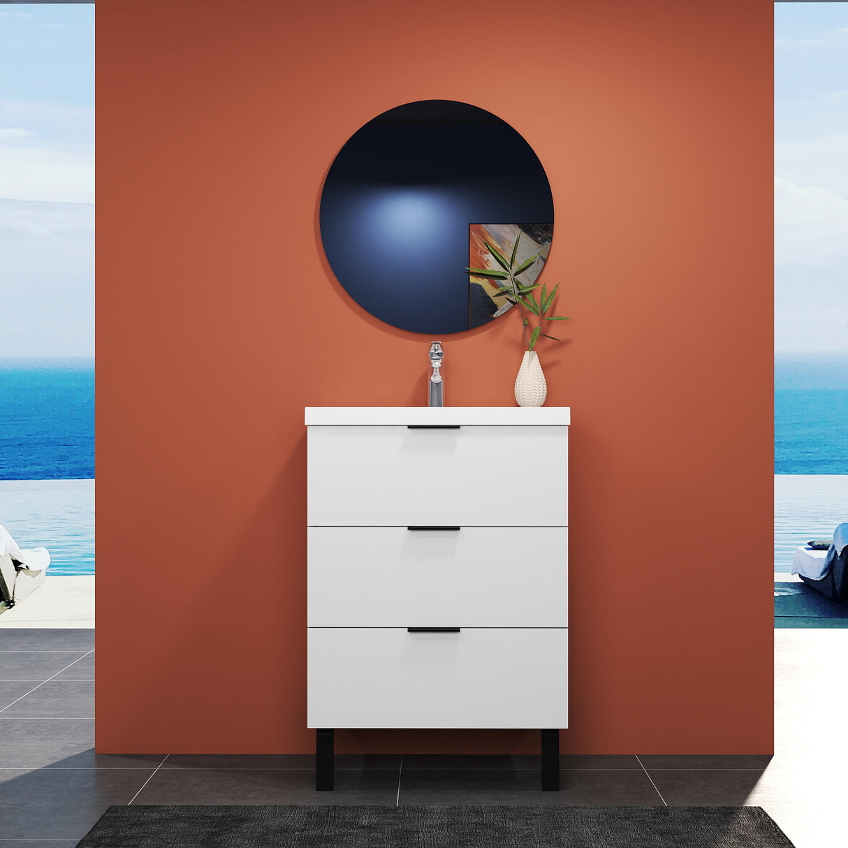 Modern Splash White Bathroom Vanity With Basin And 3 Soft Close Drawers 600*385*850mm