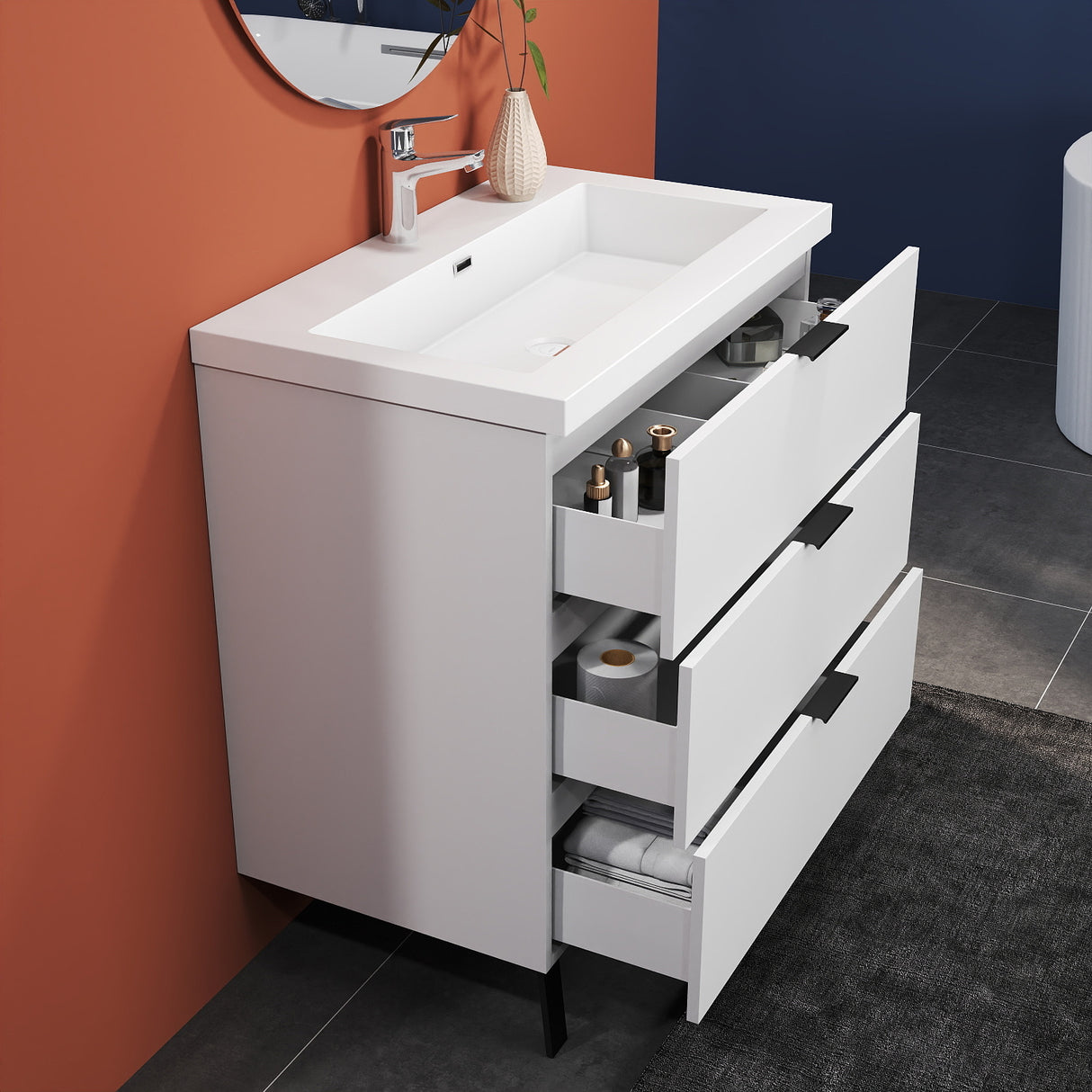 Modern Splash White Bathroom Vanity With Basin3 Soft Close Drawers 800*460*850mm