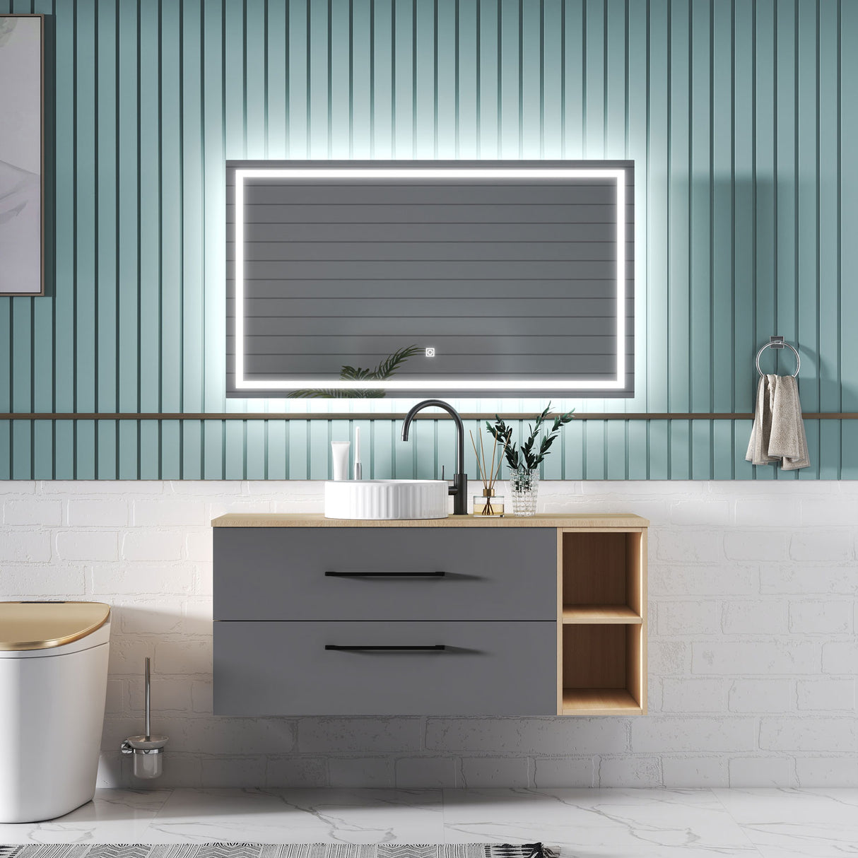 Modern Splash Wall-Mounted Bathroom Vanity Unit With 2 Soft Close Drawers Ceramic Basin Oak Anthracite 1200*460*520mm 360A