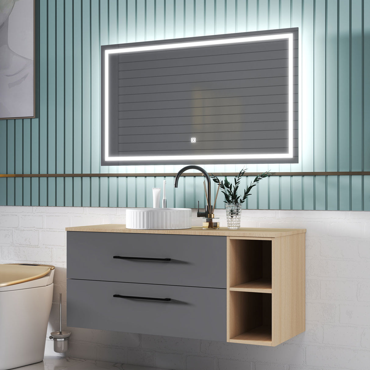 Modern Splash Wall-Mounted Bathroom Vanity Unit With 2 Soft Close Drawers Ceramic Basin Oak Anthracite 1200*460*520mm 360A