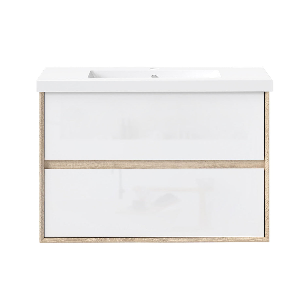 Modern Splash Wall Mounted Bathroom Vanity Unit With Artificial Stone Square Basin And 2 Soft Close Drawers Gloss WhiteOak 790*460*520mm