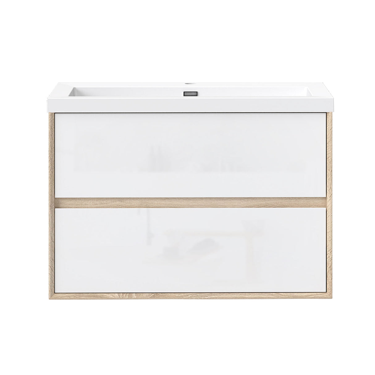 Modern Splash Wall Mounted Bathroom Vanity Unit With Artificial Stone Basin And 2 Soft Close Drawers Gloss WhiteOak 790*460*520mm