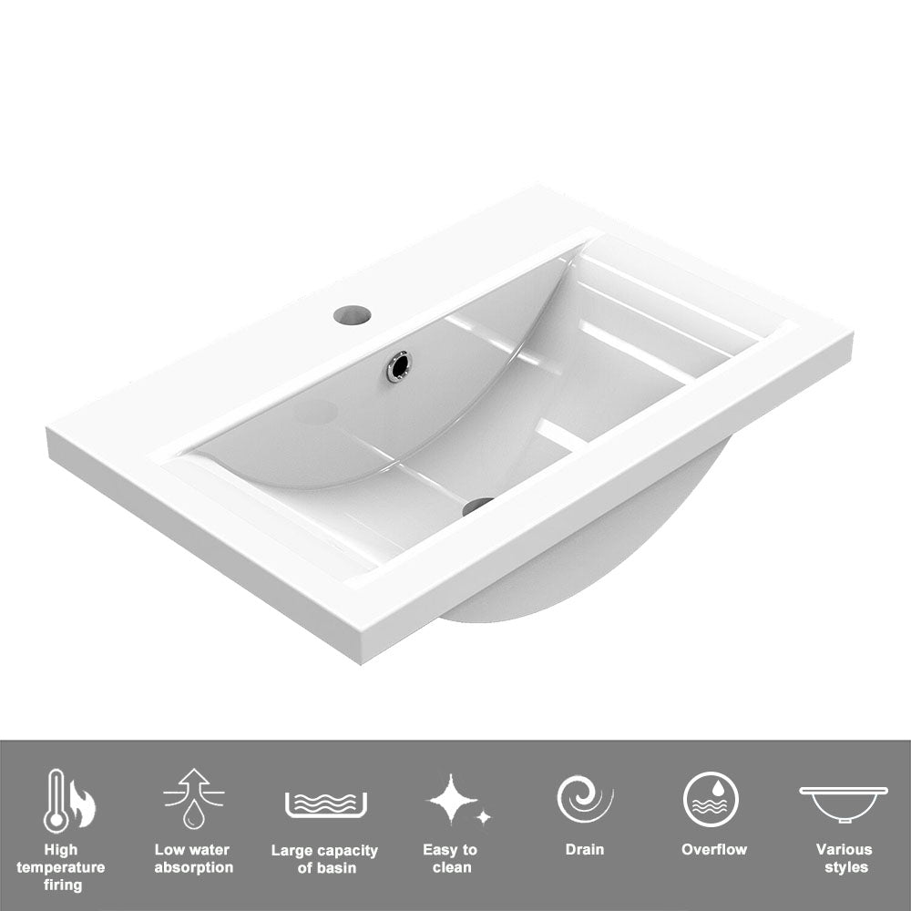 Modern Splash Wall Mounted Bathroom Vanity Unit With Thick Ceramic Basin And 2 Soft Close Drawers GreMD 500*385*520mm