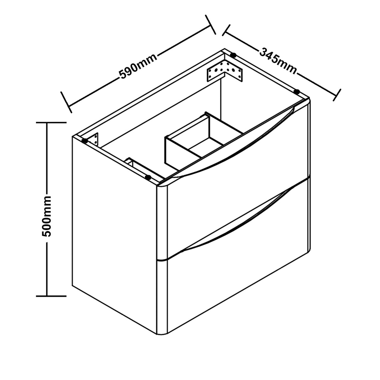 Modern Splash Wall-Mounted White Bathroom Vanity Unit With Integrated Sink And 2 Soft-Close Drawers 590*345*500mm