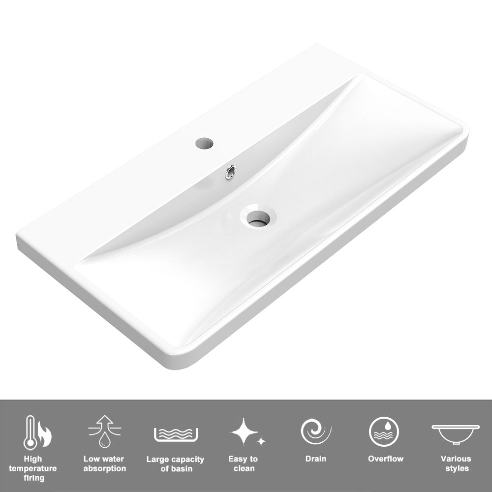 Modern Splash Wall-Mounted White Bathroom Vanity Unit With Integrated Sink and 2 Soft-Close Drawers 800*395*500mm