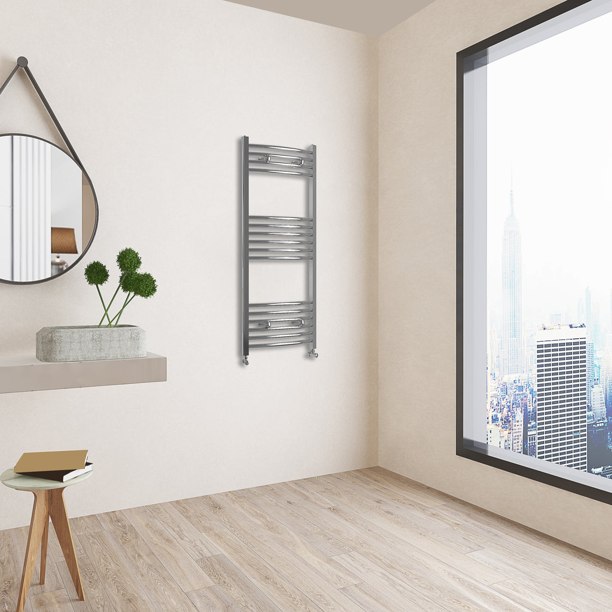 Chrome Bathroom Central Heating Towel Rail Curved Designer Ladder Radiator Warmer