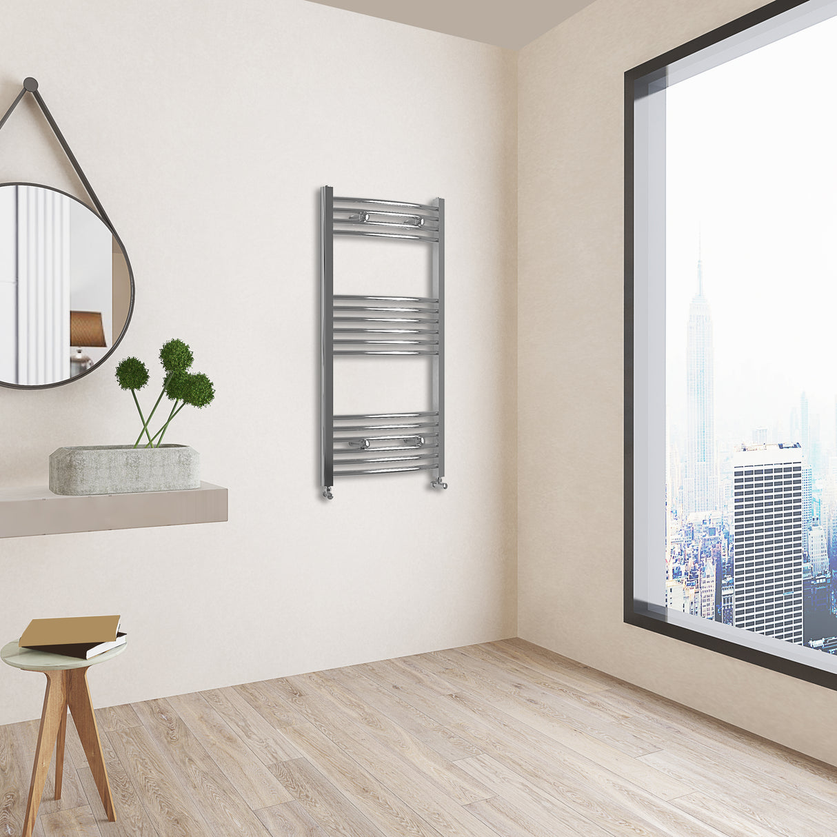 Chrome Bathroom Central Heating Towel Rail Curved Designer Ladder Radiator Warmer