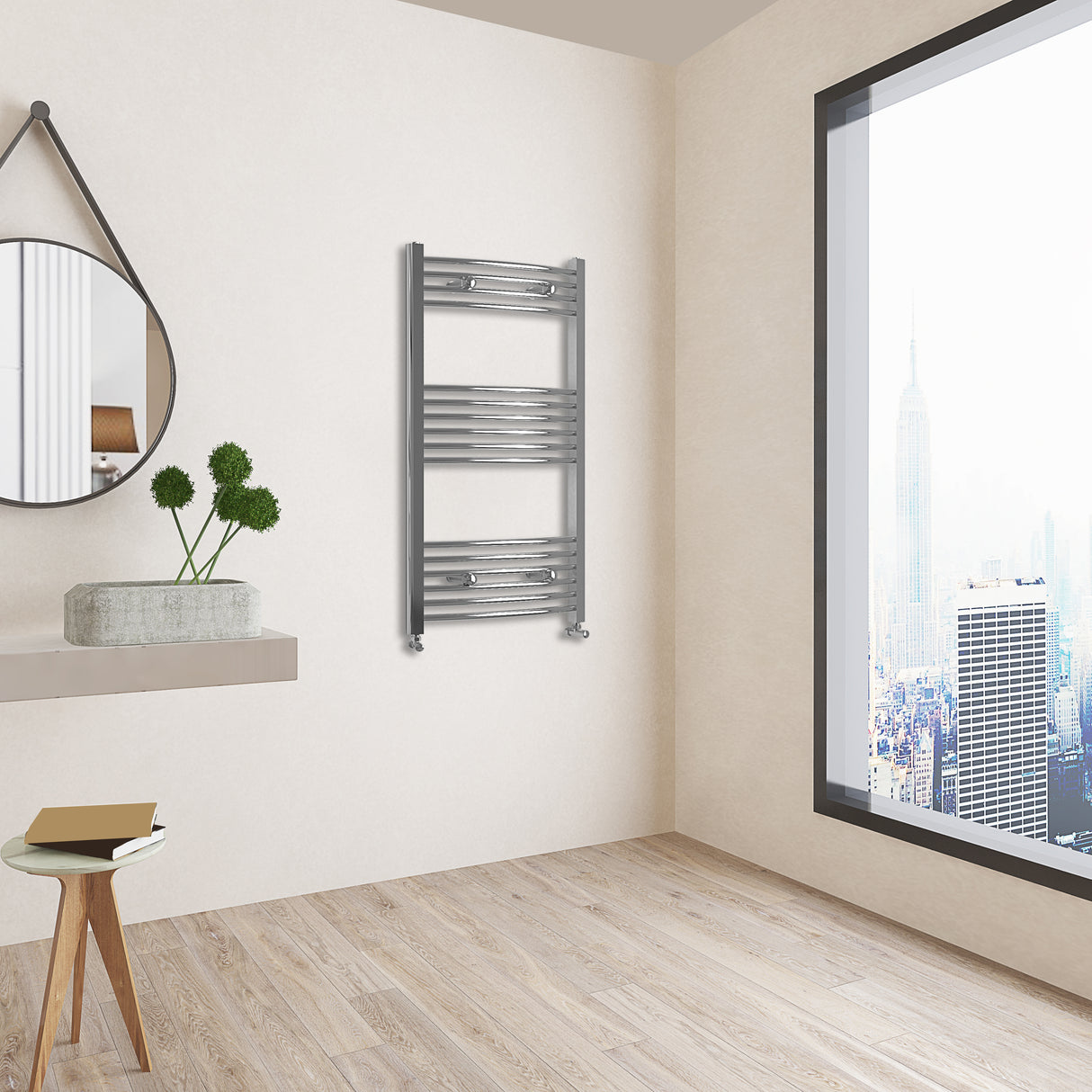 Chrome Bathroom Central Heating Towel Rail Curved Designer Ladder Radiator Warmer