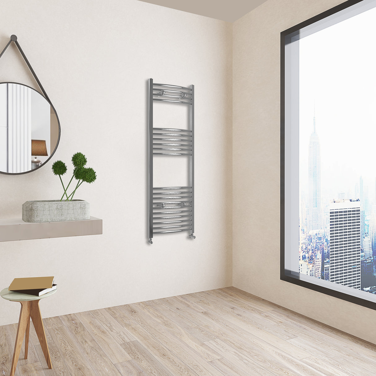 Chrome Bathroom Central Heating Towel Rail Curved Designer Ladder Radiator Warmer