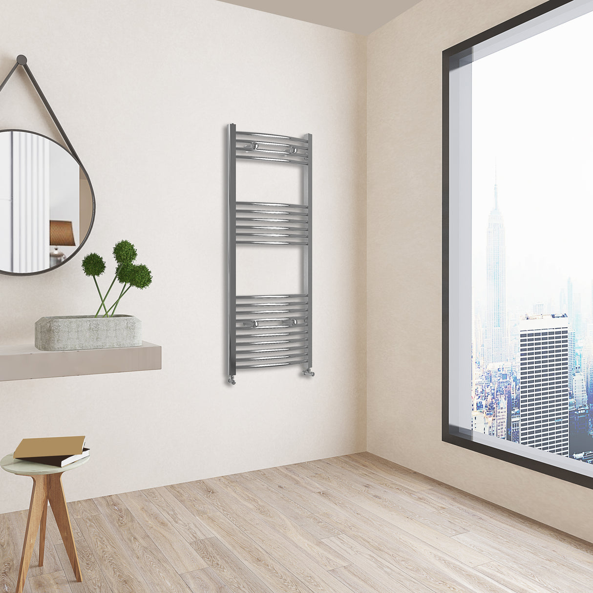 Chrome Bathroom Central Heating Towel Rail Curved Designer Ladder Radiator Warmer