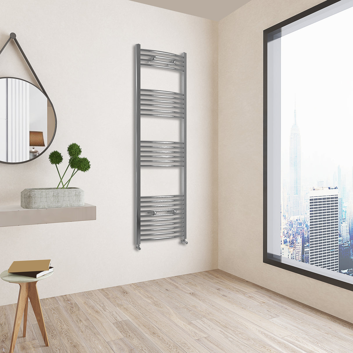 Chrome Bathroom Central Heating Towel Rail Curved Designer Ladder Radiator Warmer