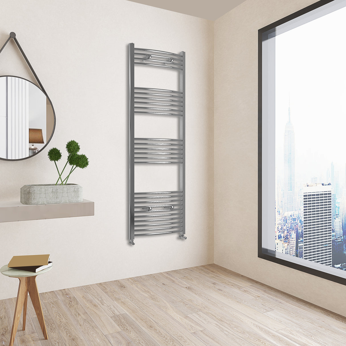 Chrome Bathroom Central Heating Towel Rail Curved Designer Ladder Radiator Warmer