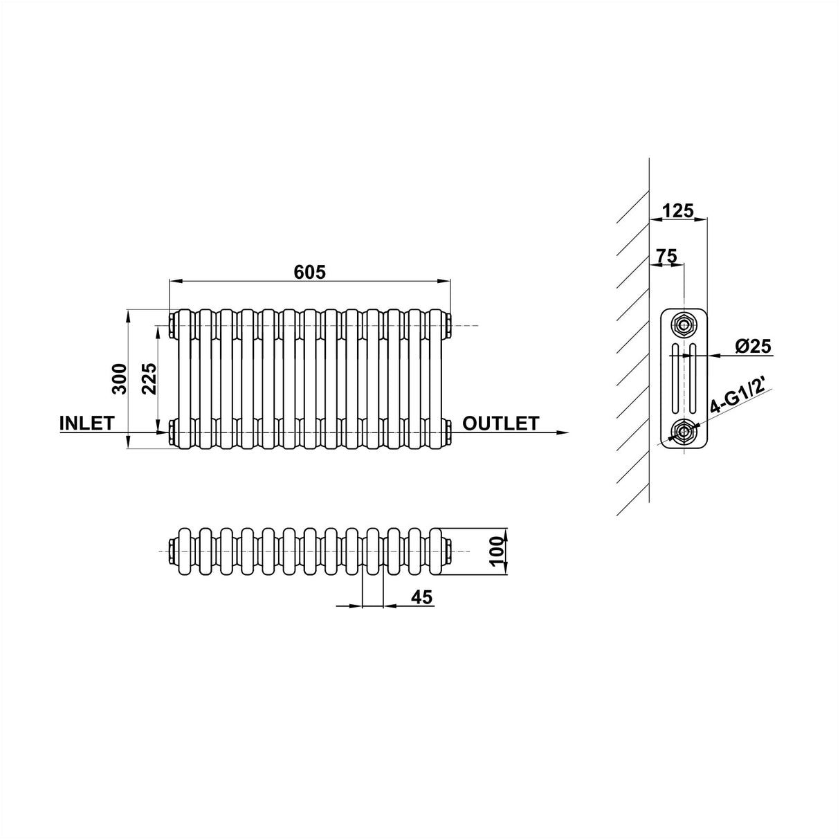 Modern Splash Cast Iron Radiator Size CIR3-13-3