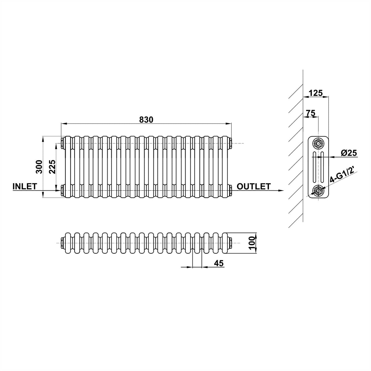 Modern Splash Cast Iron Radiator Size CIR3-18-3