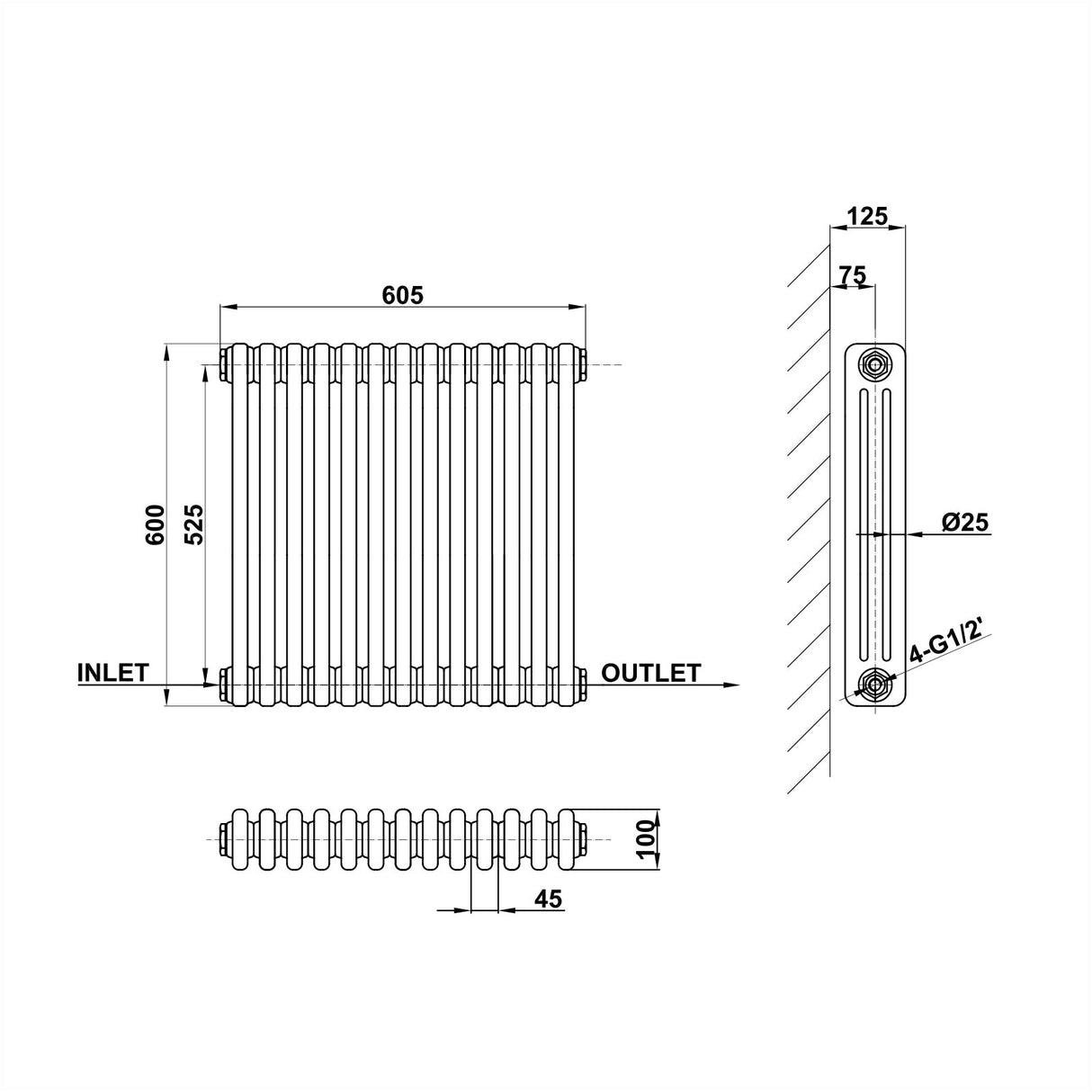 Modern Splash Cast Iron Radiator Size CIR6-13-3