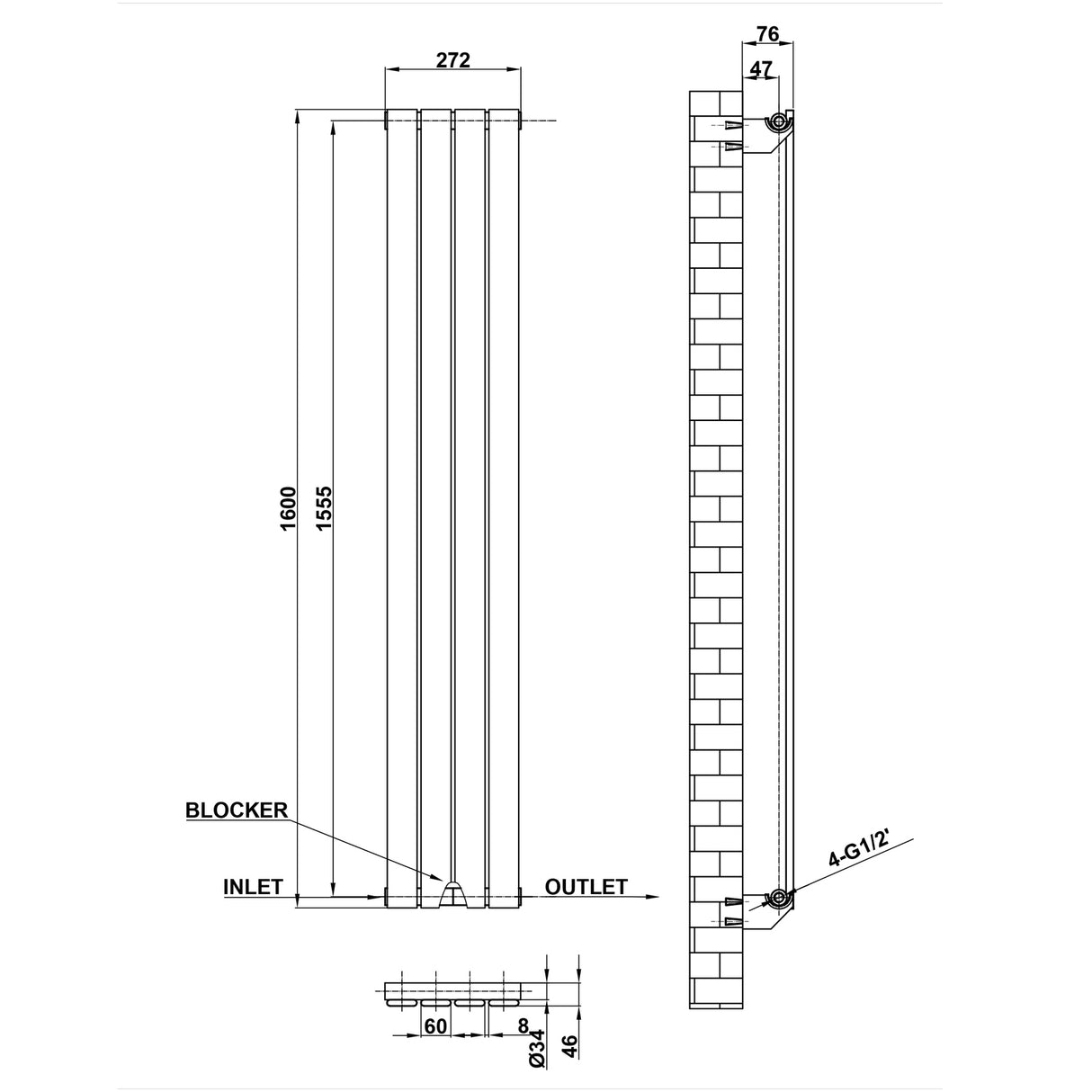Modern Splash Flat Panel Radiator Size FP16-4-1