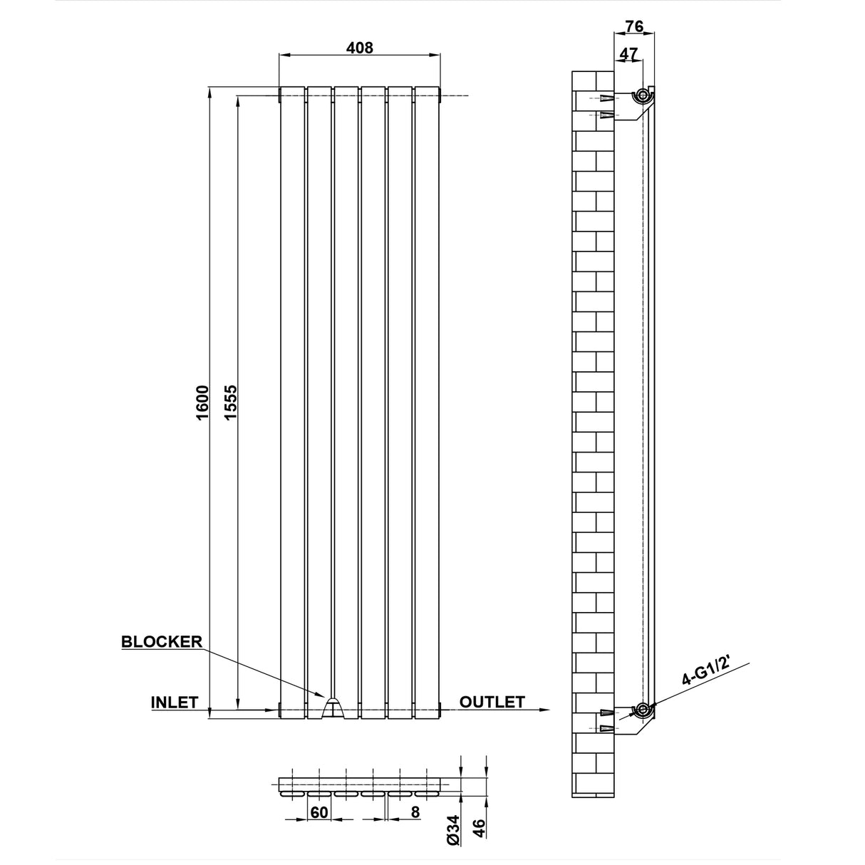Modern Splash Flat Panel Radiator Size FP16-6-1