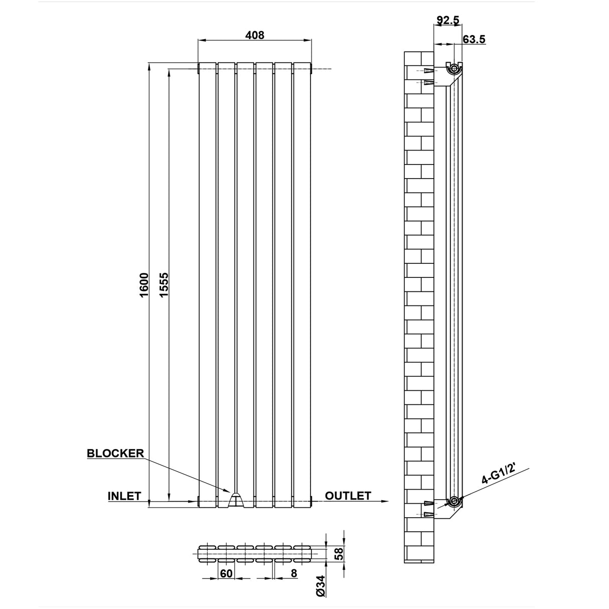 Modern Splash Flat Panel Radiator Size FP16-6-2