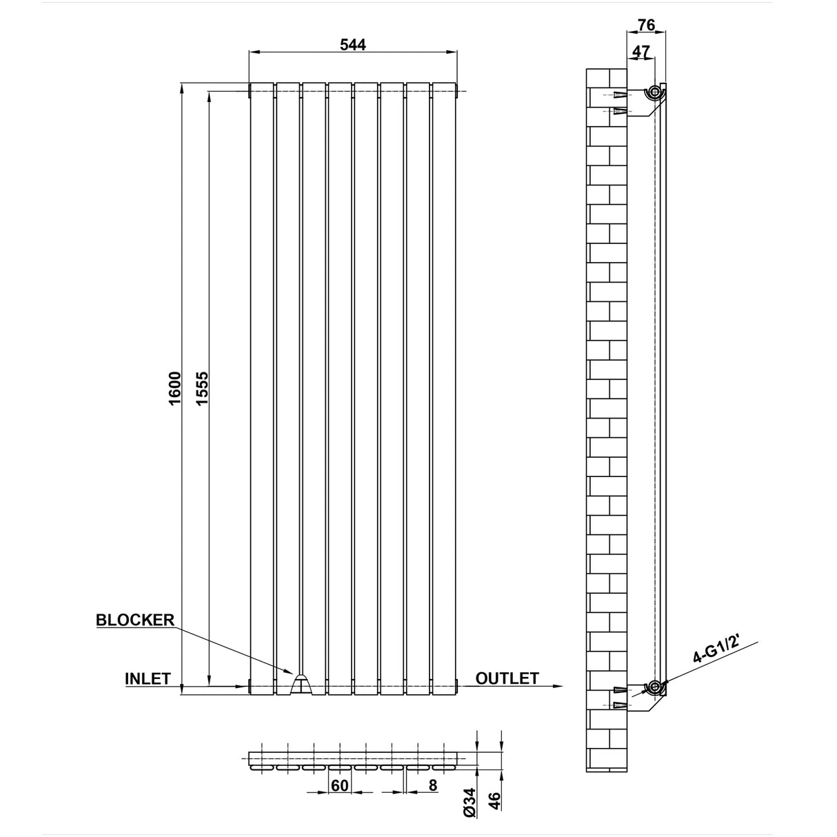 Modern Splash Flat Panel Radiator Size FP16-8-1