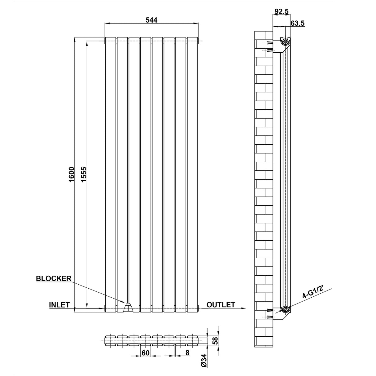 Modern Splash Flat Panel Radiator Size FP16-8-2