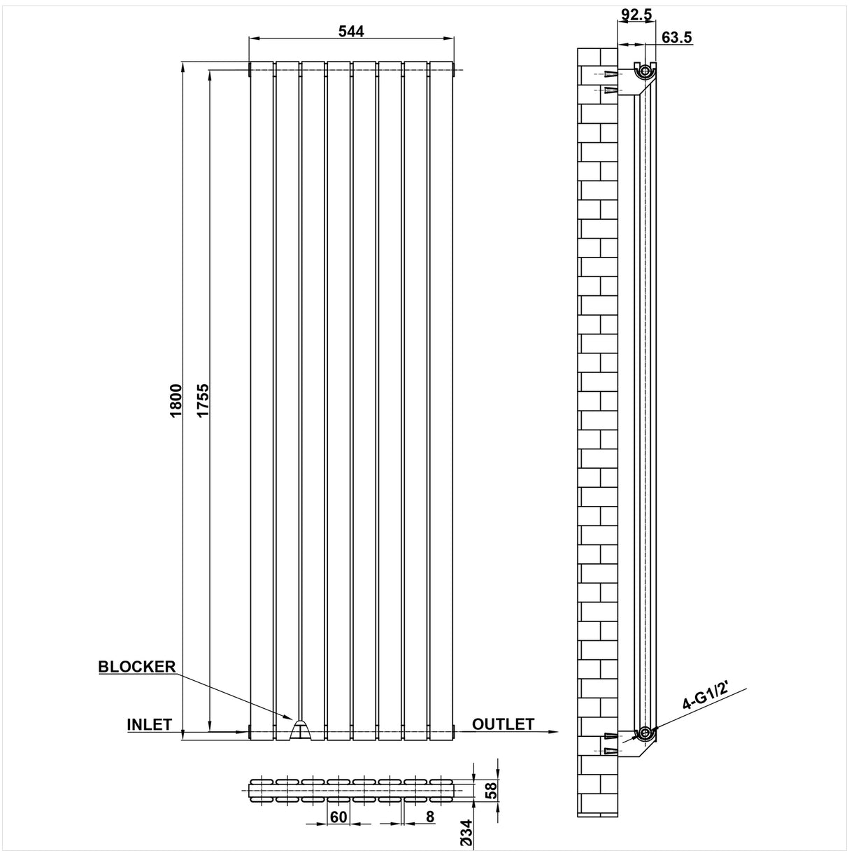Modern Splash Flat Panel Radiator Size FP18-8-2