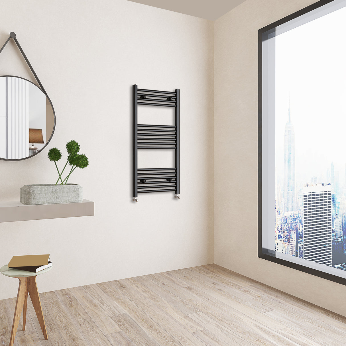 Matt Black Bathroom Central Heating Towel Rail Straight Designer Ladder Radiator Warmer