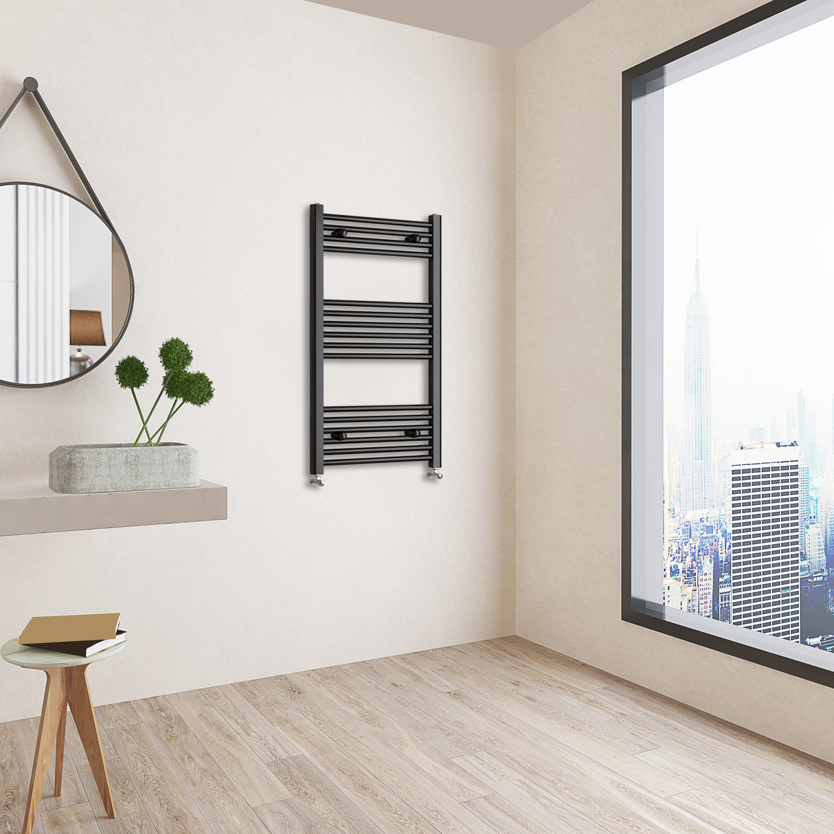 Matt Black Bathroom Central Heating Towel Rail Straight Designer Ladder Radiator Warmer