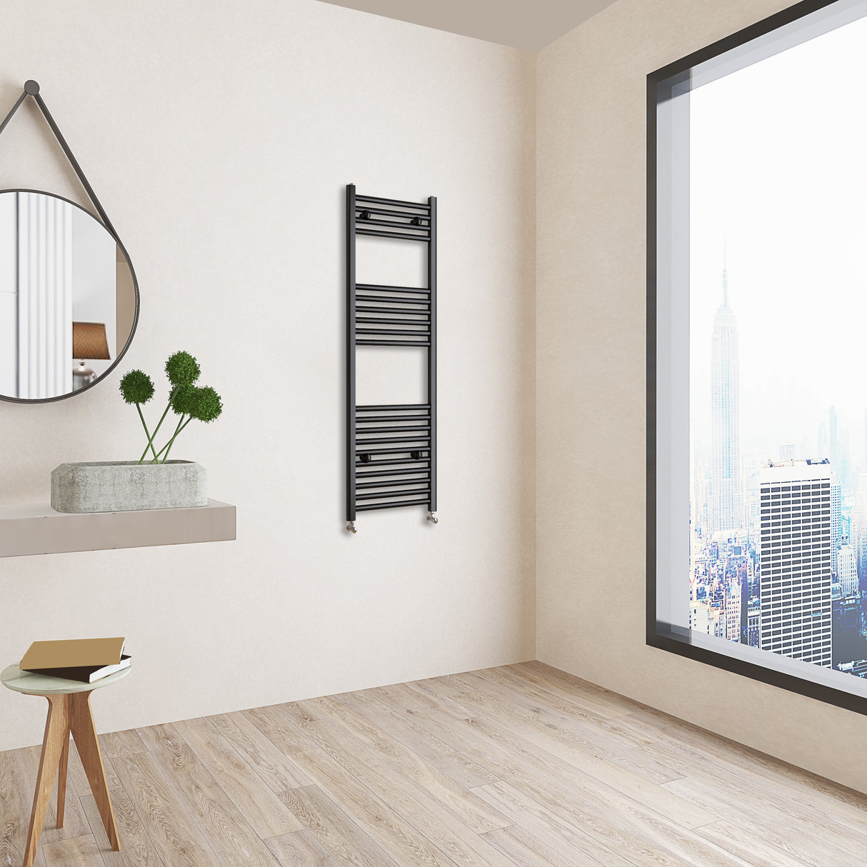 Matt Black Bathroom Central Heating Towel Rail Straight Designer Ladder Radiator Warmer