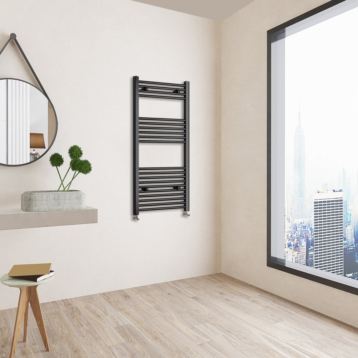 Matt Black Bathroom Central Heating Towel Rail Straight Designer Ladder Radiator Warmer