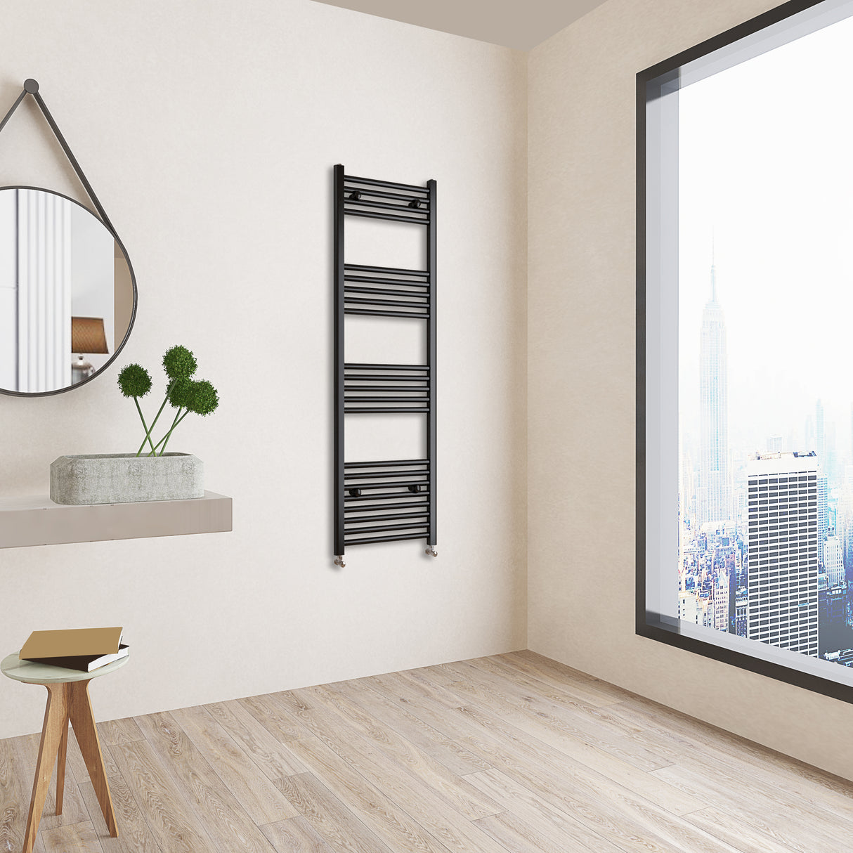 Matt Black Bathroom Central Heating Towel Rail Straight Designer Ladder Radiator Warmer