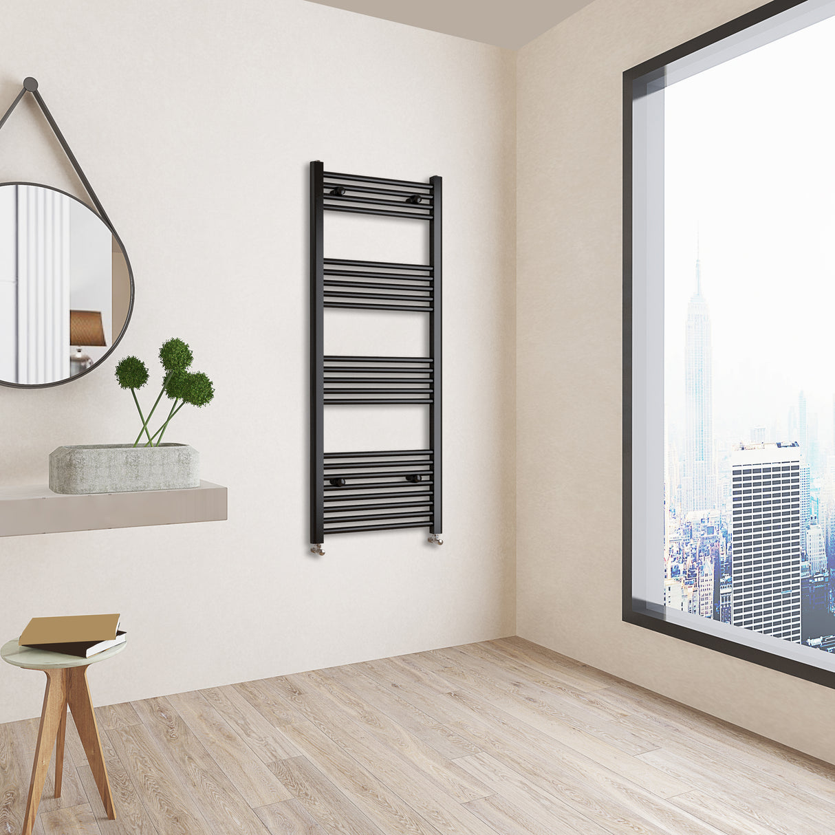Matt Black Bathroom Central Heating Towel Rail Straight Designer Ladder Radiator Warmer