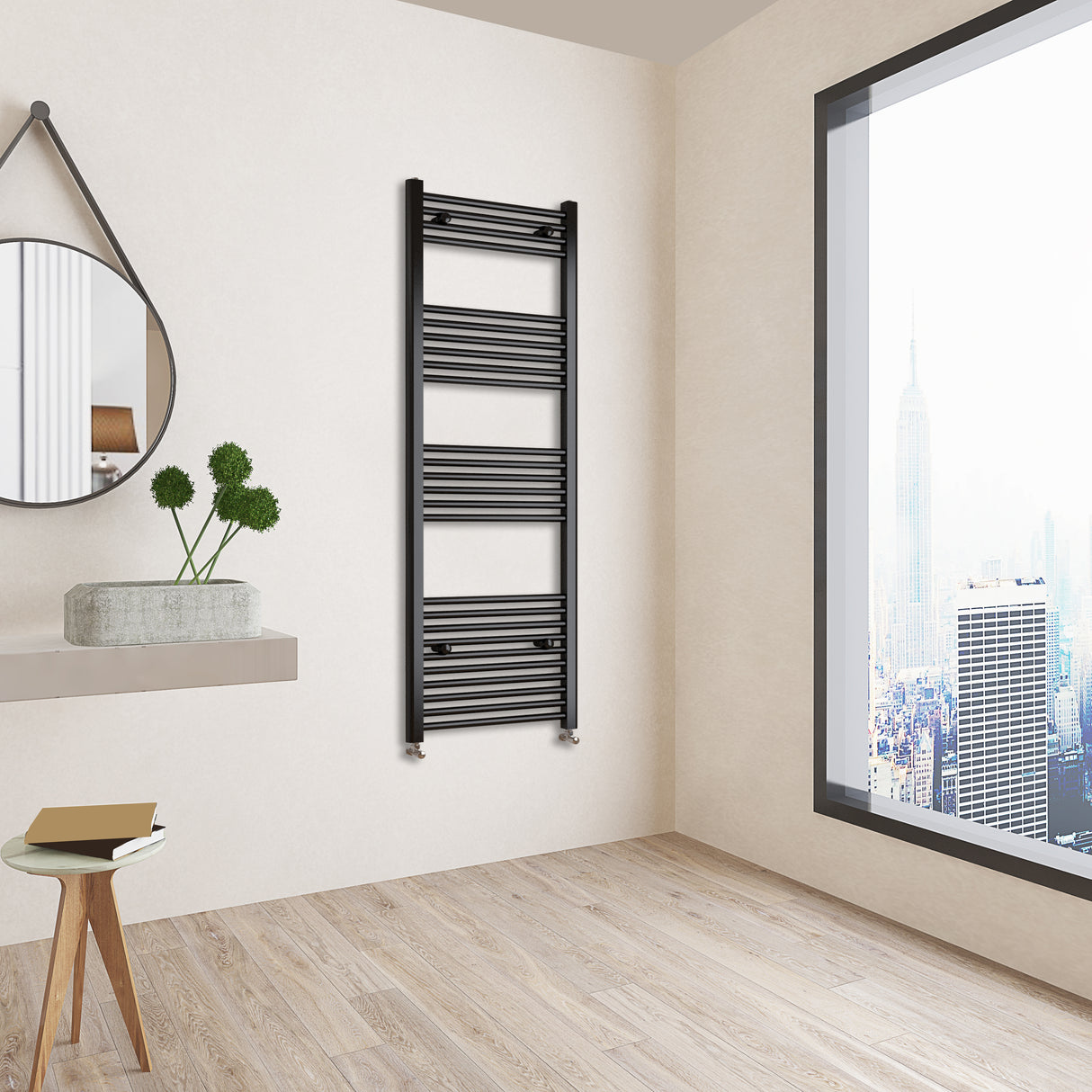 Matt Black Bathroom Central Heating Towel Rail Straight Designer Ladder Radiator Warmer