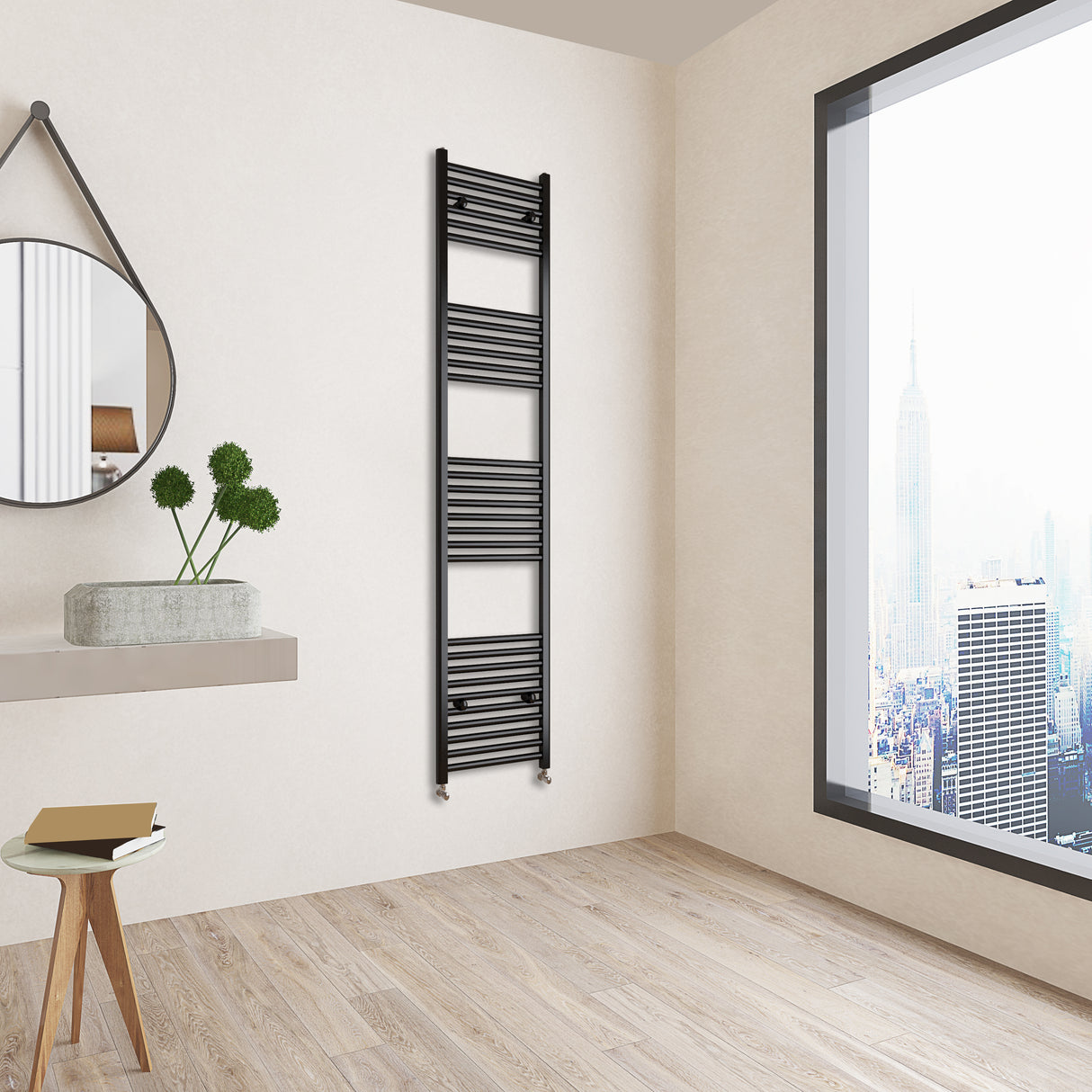 Matt Black Bathroom Central Heating Towel Rail Straight Designer Ladder Radiator Warmer