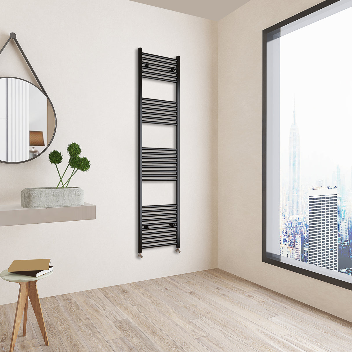 Matt Black Bathroom Central Heating Towel Rail Straight Designer Ladder Radiator Warmer