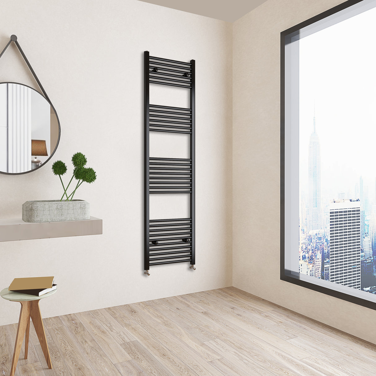 Matt Black Bathroom Central Heating Towel Rail Straight Designer Ladder Radiator Warmer